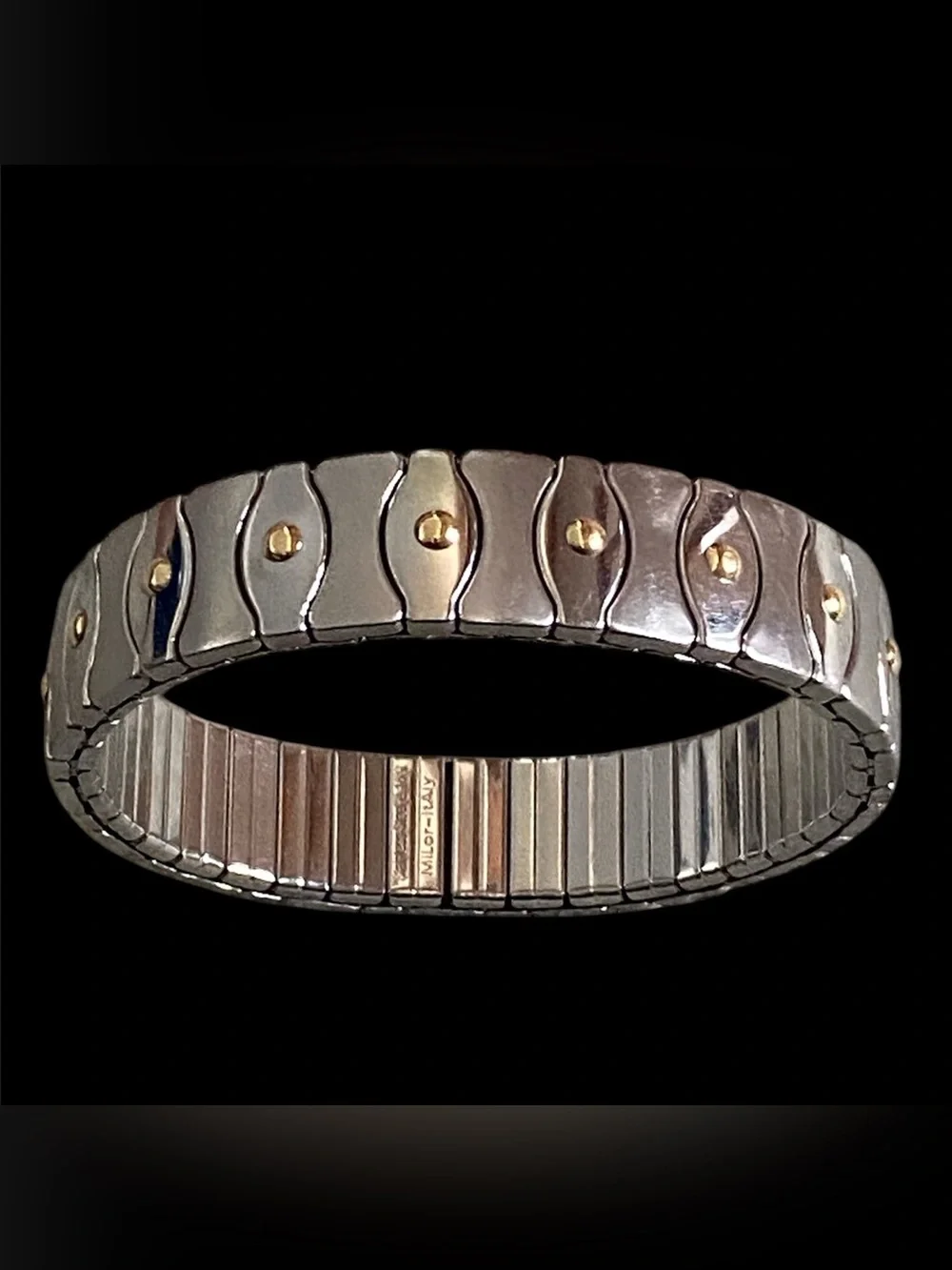 Vintage Milor stainless steel & 18k yellow gold stretch flex unisex bracelet
